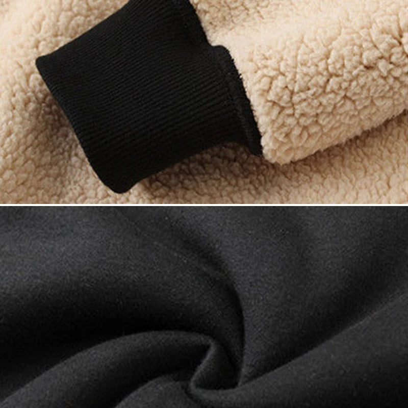 Trendy Sweatshirt Coat Front Pockets Warm Zipper Lamb Wool Jacket  Men and Woman Winter Pure Color Plush Lined Cardigan Hoodie