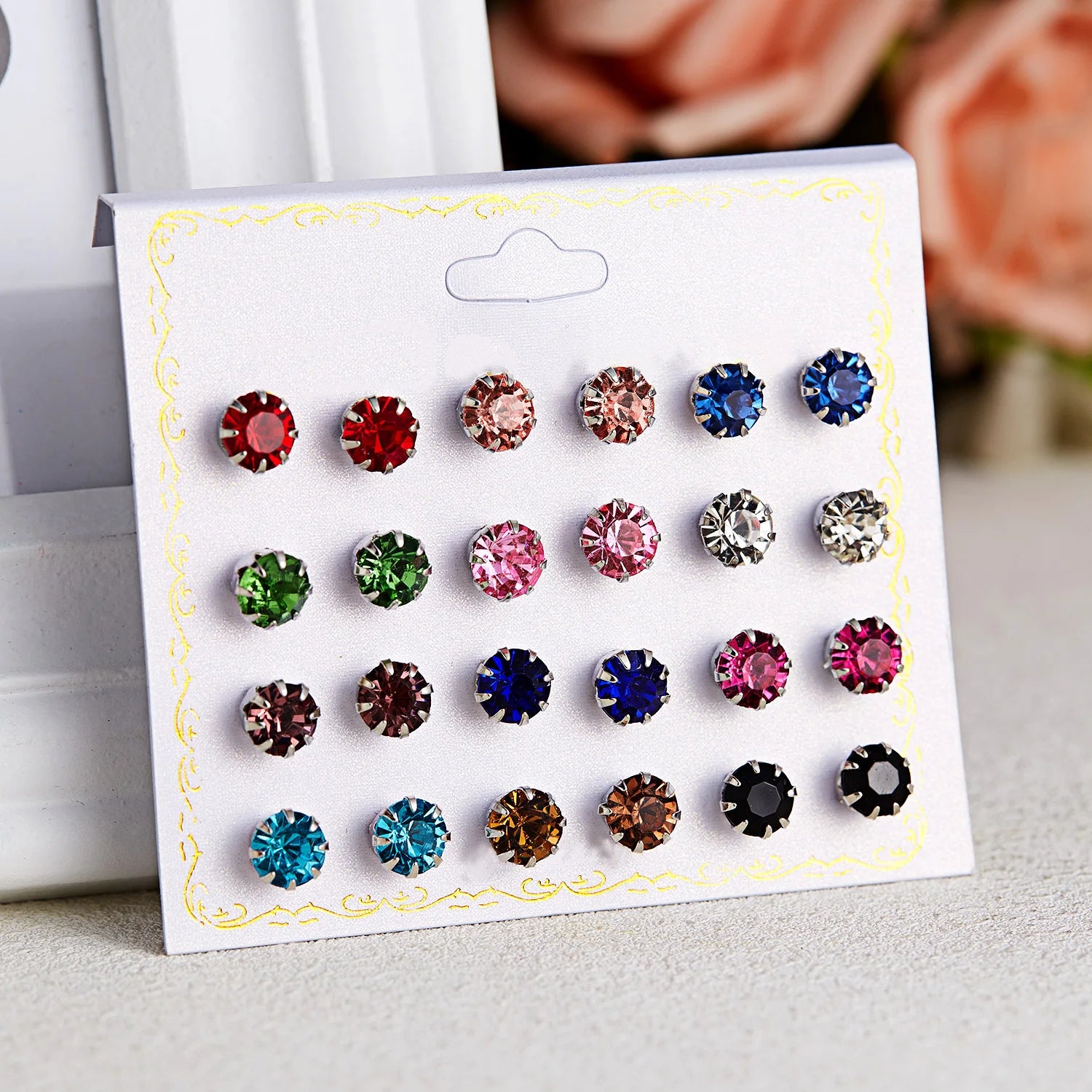 12 Pairs Colorful Rhinestone Earrings Sets For Women Gold Color Ball Ear Stud Earrings Bridal Wedding Jewelry Kit Bijouteria