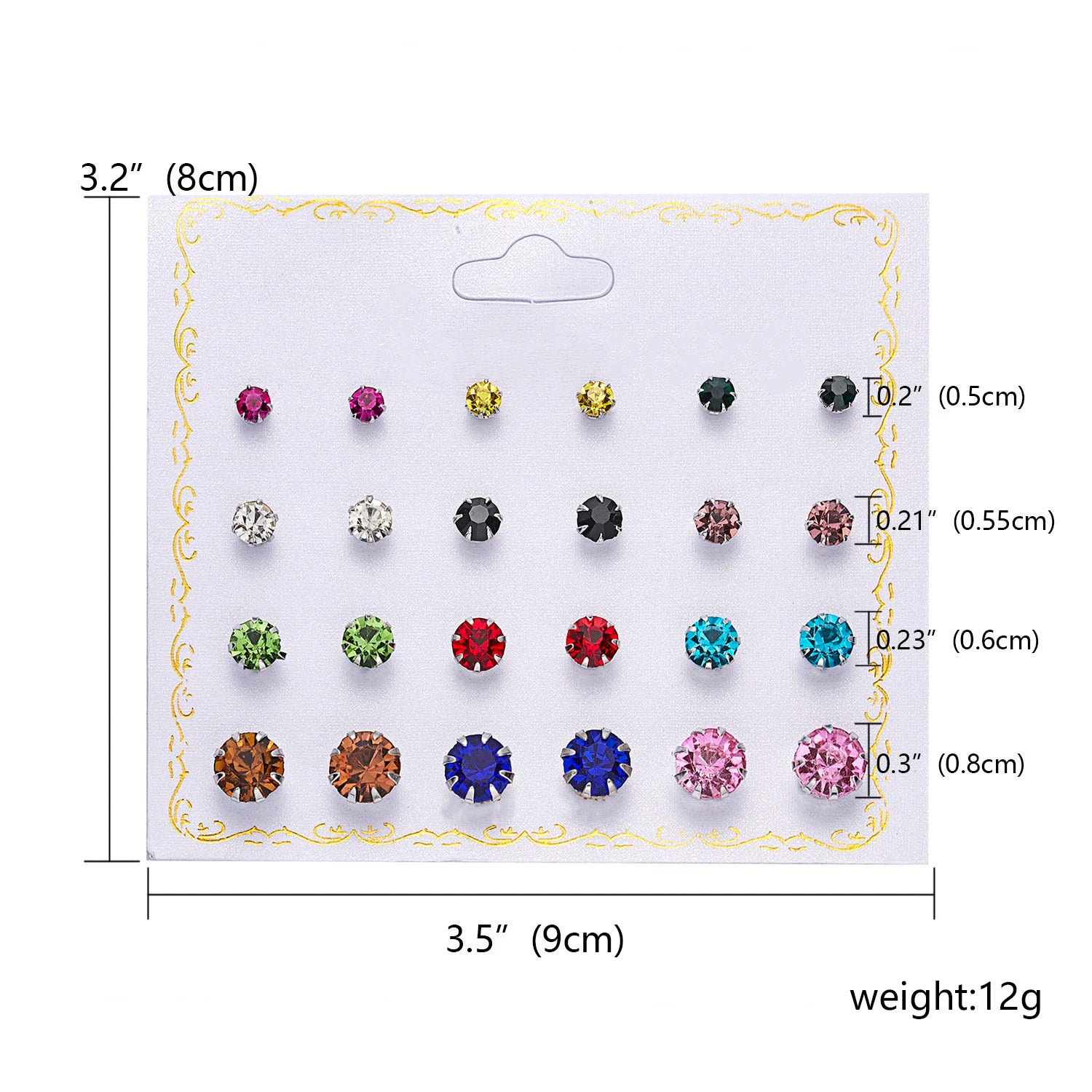 12 Pairs Colorful Rhinestone Earrings Sets For Women Gold Color Ball Ear Stud Earrings Bridal Wedding Jewelry Kit Bijouteria