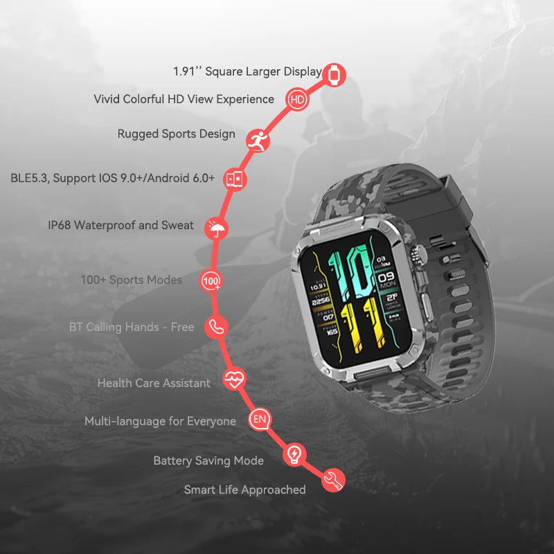 Apex Fit Sport S06 Smartwatch 1.91'' Full Touch Screen BT Call Outdoor Fitness Tracker Smart Watch With IP68 Waterproof