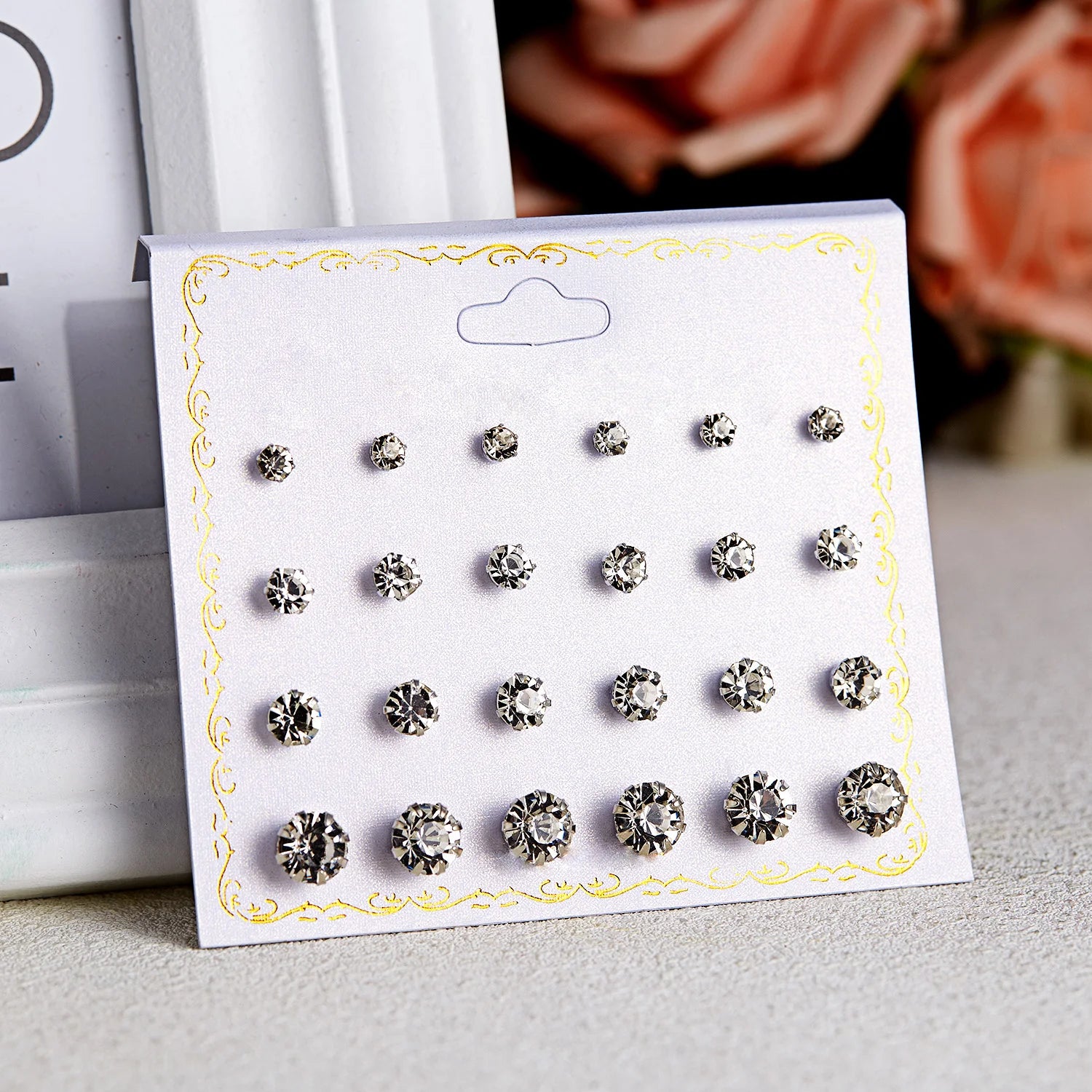 12 Pairs Colorful Rhinestone Earrings Sets For Women Gold Color Ball Ear Stud Earrings Bridal Wedding Jewelry Kit Bijouteria