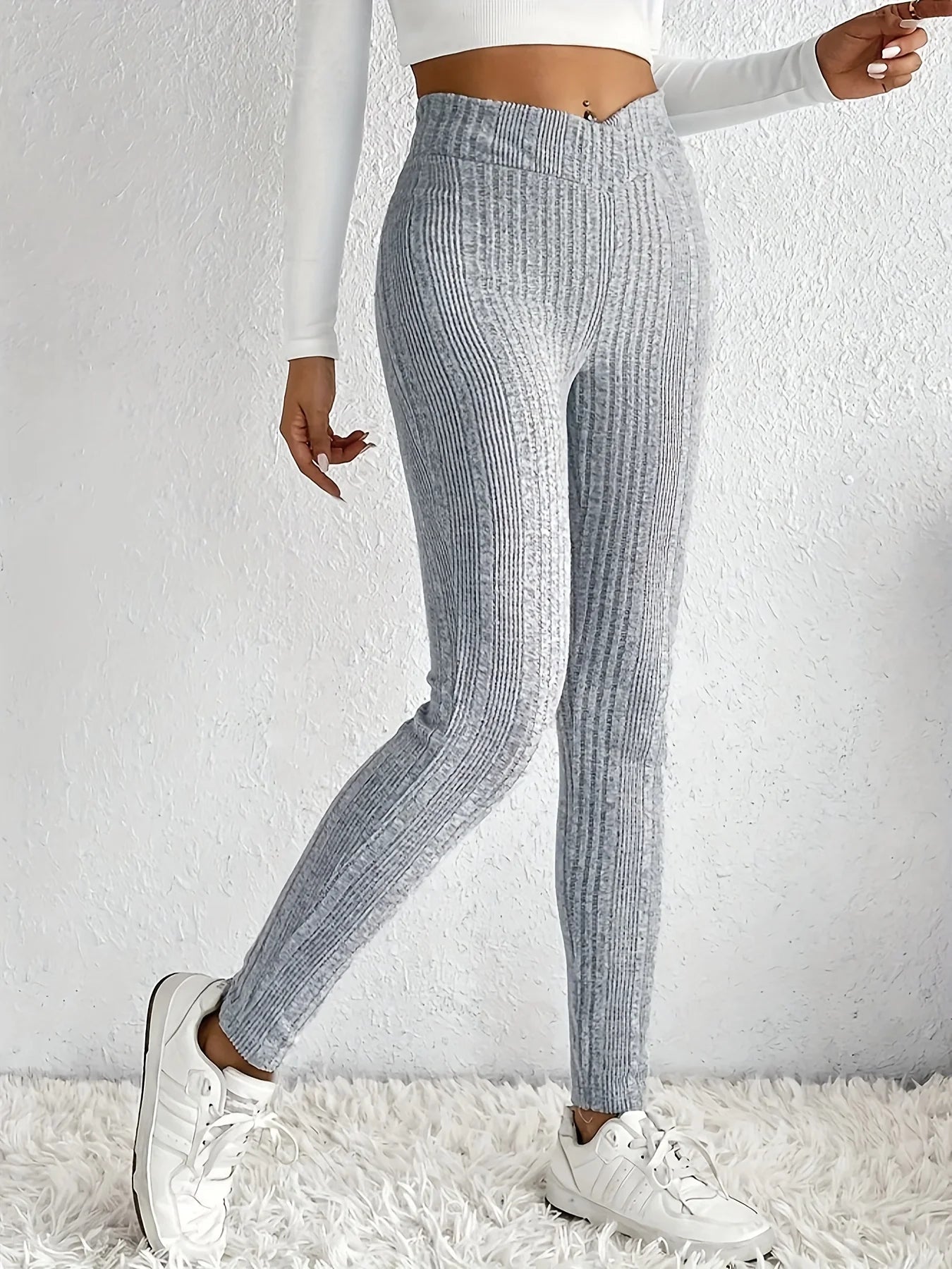 Womens Solid Rib Knit Skinny Pants - Crisscross Waist Design for a Flattering Fit - Comfortable Casual Daily Wear