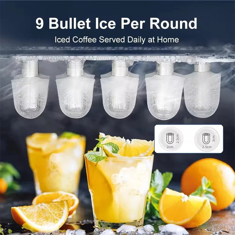 Automatic Ice Cube Maker Portable Electric Bullet Round Ice Block Making Machine 15kg/24H Family Bar Coffee Shop Kitchen Office