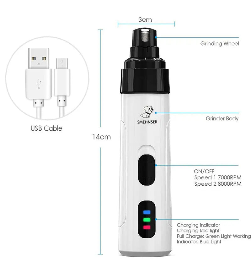 Rechargeable Dog Nail Grinders USB Charging Pet Nail Clippers Electric Dog Cat Paws Nail Grooming Trimmer Tools