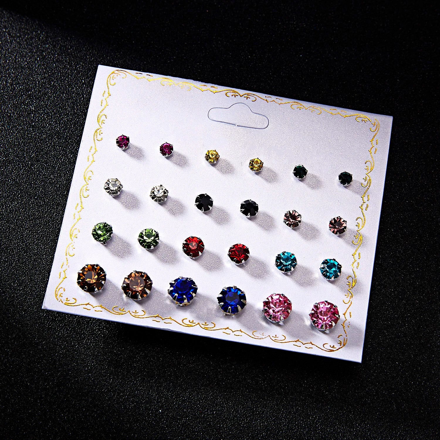 12 Pairs Colorful Rhinestone Earrings Sets For Women Gold Color Ball Ear Stud Earrings Bridal Wedding Jewelry Kit Bijouteria