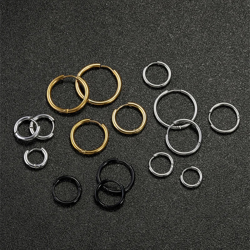 1 Pair Stainless Steel Mini Small Ear Circle Hoop Earrings For Men Womens 1.6mm Thin Ear Buckle Anti-allergic Non-fading Jewelry