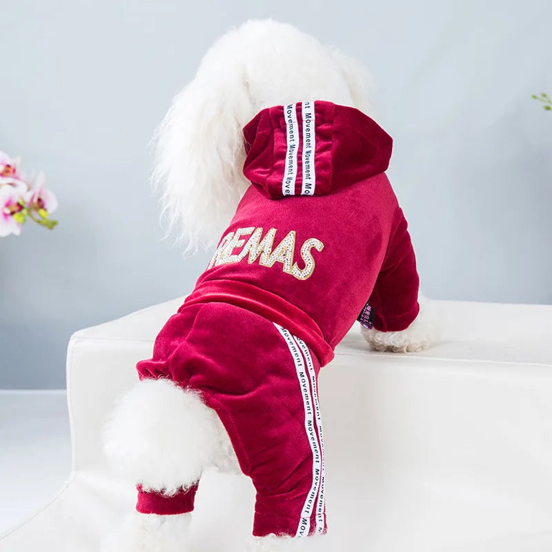 Dog Pet Sports Clothes Apparel Golden Velvet Dog Cat Jumpsuit Dog Pet Winter&Autumn Coat Classic Pet Puppy Cat Apparel 5 sizes