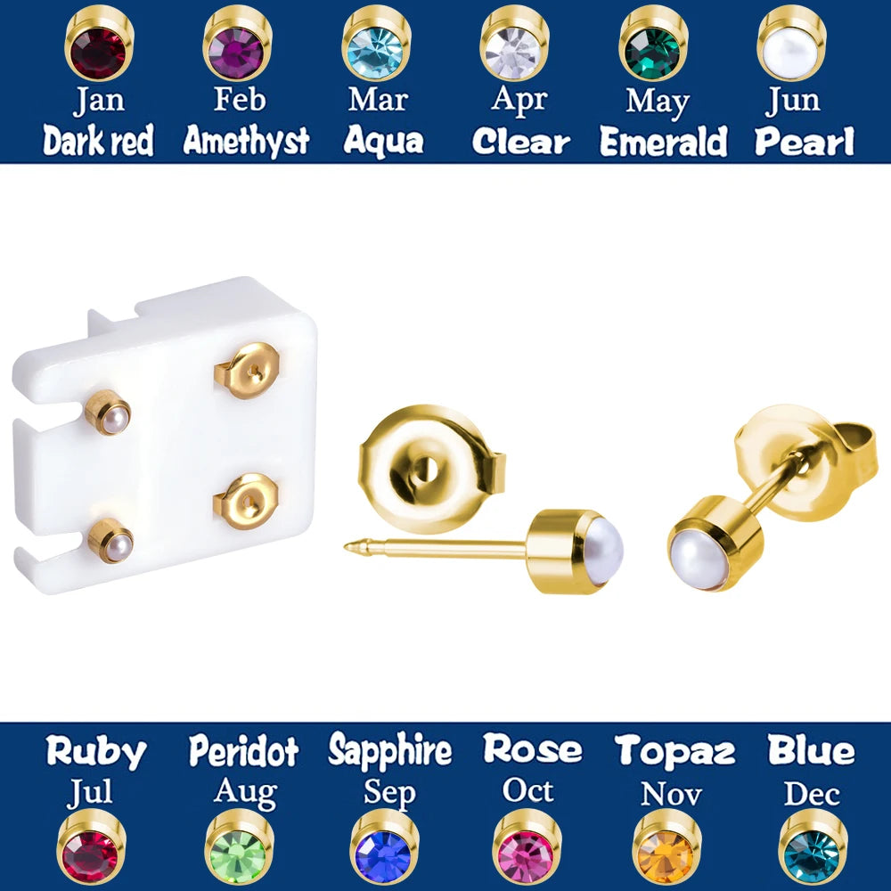 1 Pair CZ Gem Sharp End Earring Studs for Piercing Gun Surgical Steel Birthstone Ear Piercing Ear Tragus Cartilage Stud Earrings