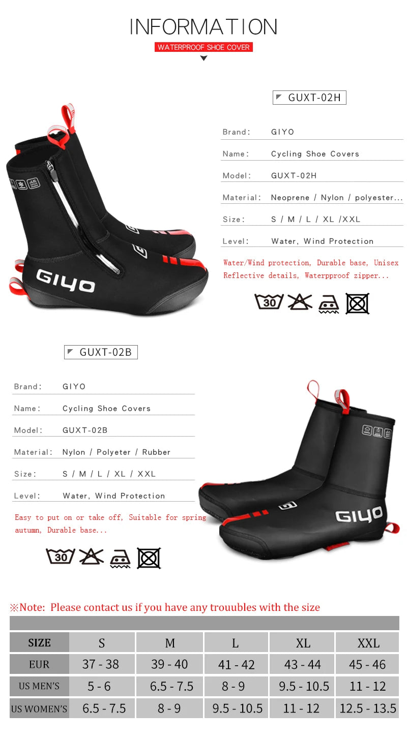 GIYO Cycling Overshoes Waterproof Windproof Rainproof Fleece MTB Road Warm Bike Shoes Covers Bicycle Winter Thermal Protector