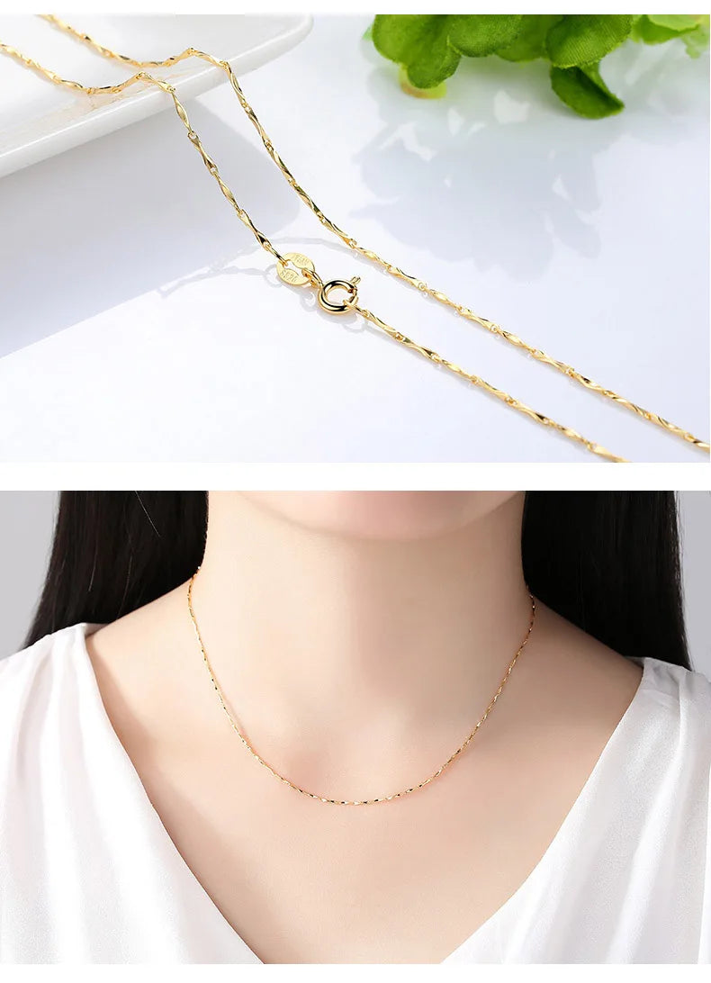 Genuine 14k Gold Color Necklace For Women Water Wave Chain Snake Bone/starry/Cross Chain 18 inches Necklace Pendant Fine Jewelry