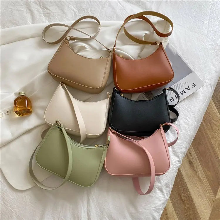 2022 New Women's Fashion Handbags Retro Solid Color PU Leather Shoulder Underarm Bag Casual Women Hobos Handbags