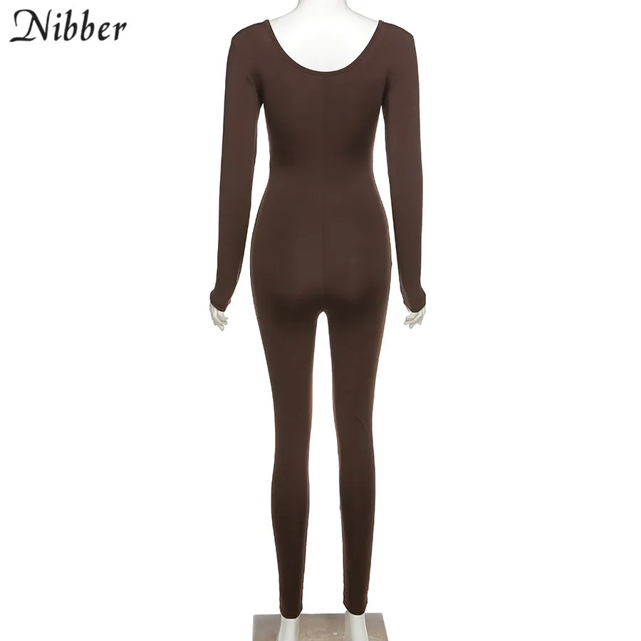 Nibber Basic Bodycon Jumpsuit For Women‘s Clothing Casual Brown Fitness Rompers 2023 Y2K Playsuit Activity Streetwear Overalls