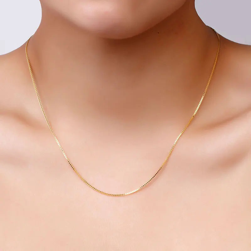 HOYON Pure 14k Gold Color Necklace Women's Neck Collar Real Gold Box/ O Cross/ Snake Bone/Water Wave/Clavicle Chain Jewelry