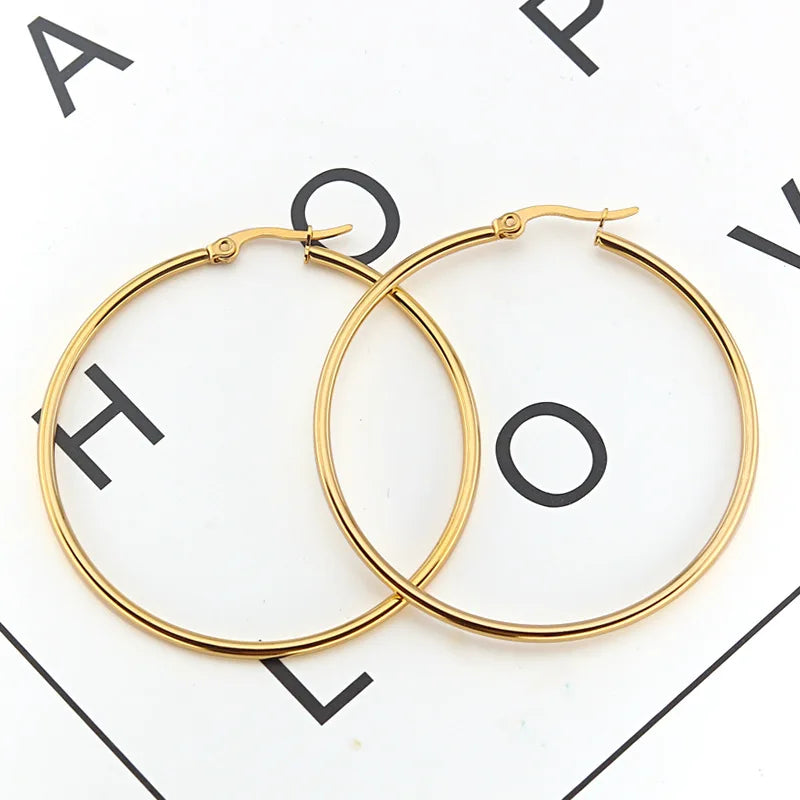 Small Big Circle Women Hoop Earrings Exaggerated Hoop Ear Loop Smooth Ring Round Earring Stainless Steel Jewelry Wholesale