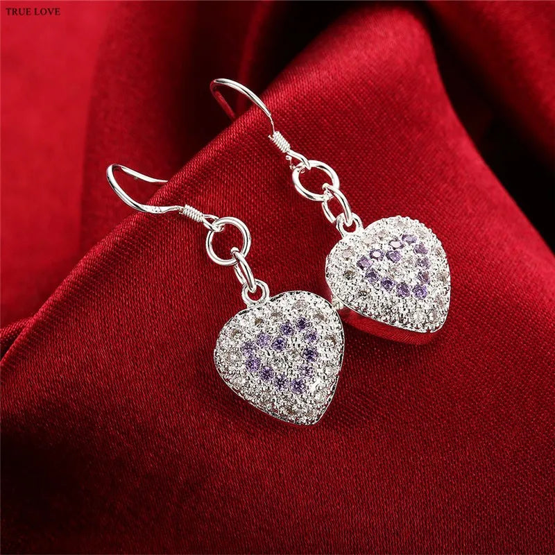 Hot charm 925 sterling silver Jewelry sets fine heart crystal pendant necklace bracelets earrings for women Fashion Party Gifts