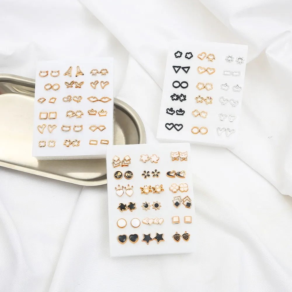 18 pairs Mix Style Gold Silver Color Rhinestone Crystal Flower Stud Earings Set For Women Girls Small Plastic Earrings Brincos