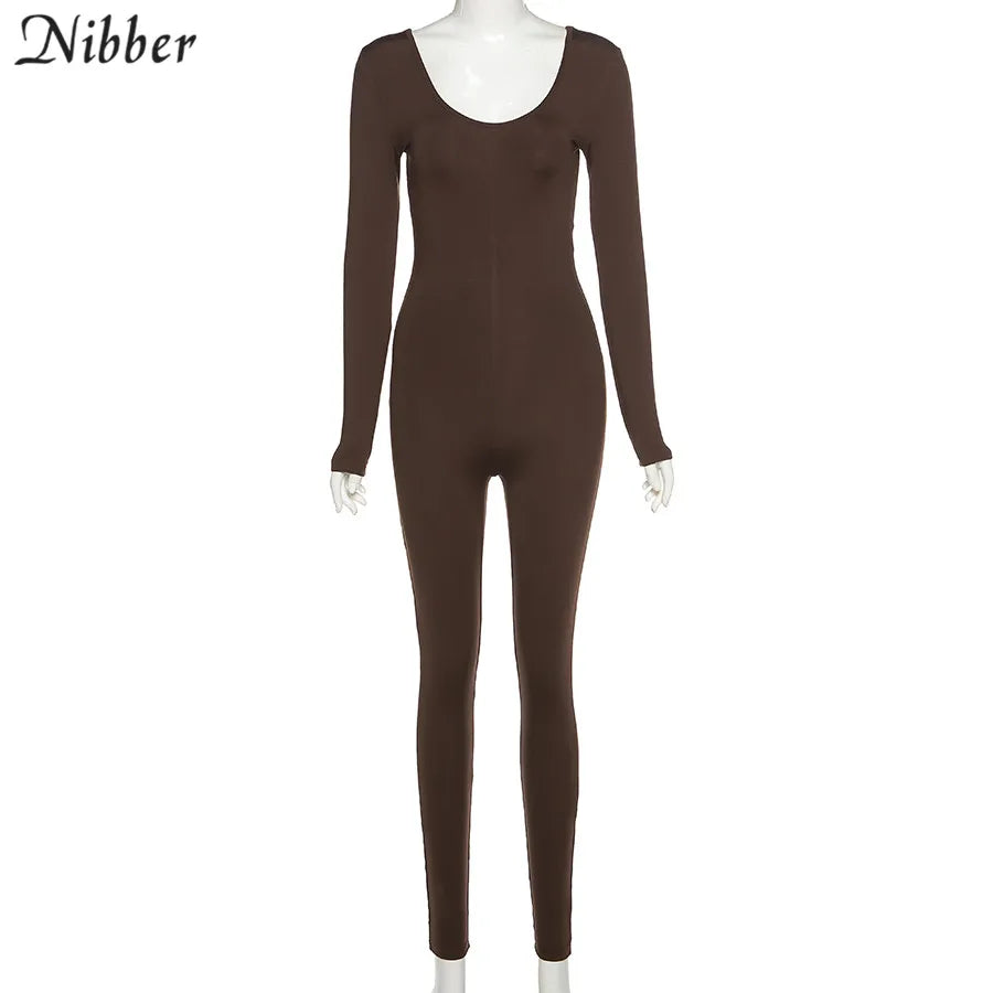 Nibber Basic Bodycon Jumpsuit For Women‘s Clothing Casual Brown Fitness Rompers 2023 Y2K Playsuit Activity Streetwear Overalls