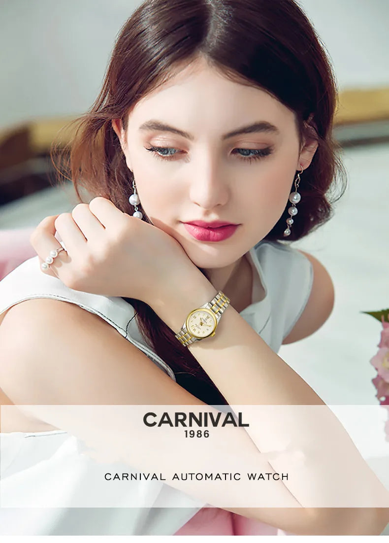 CARNIVAL Brand Luxury Mechanical Watch for Women Ladies Fashion Sapphire Automatic Movement Wristwatches Waterproof Reloj Mujer