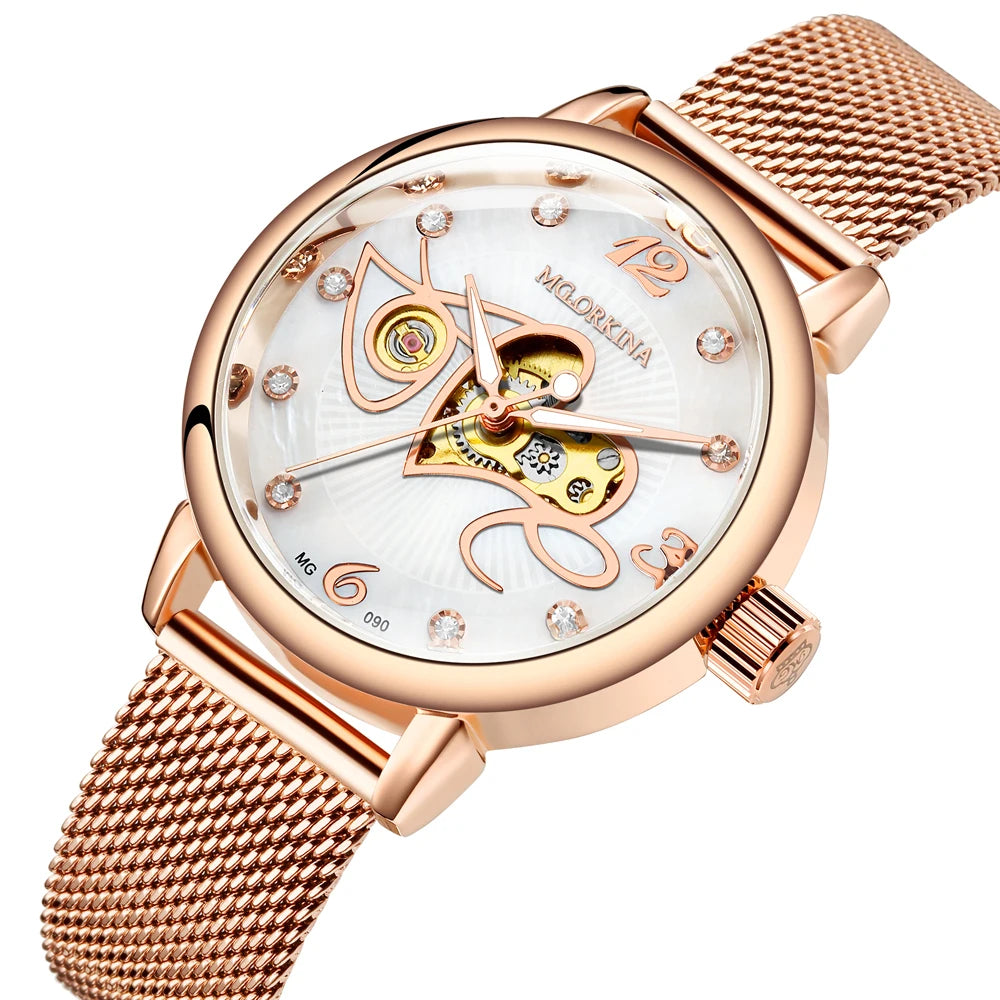 New Fashion Luxury Brand Skeleton Women Mechanical Watches Female Clock Automatic Self-Wind Wristwatches for Ladies Montre Femme