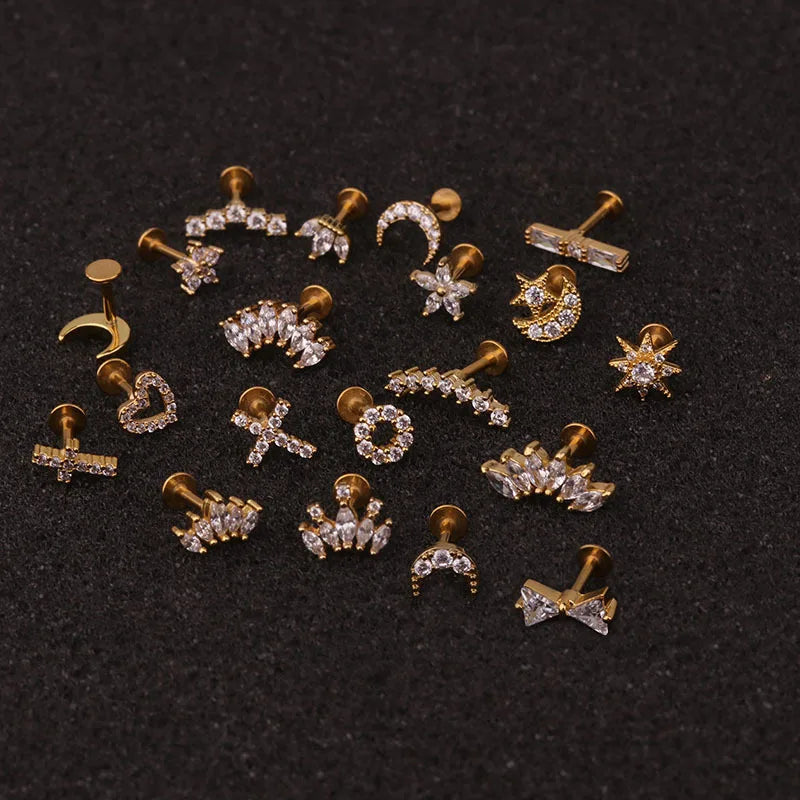 2020 New 1Pc Silver Color Stainless Steel Ear Cartilage Helix Screw Back Earring Stud Cz Tragus Rook Conch Piercing Jewelry