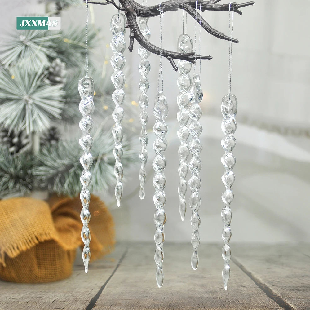 12PCS Christmas Simulation Ice Xmas Tree Pendant New Product Fake Icicle Winter Party Christmas New Year Decoration Navidad 13cm