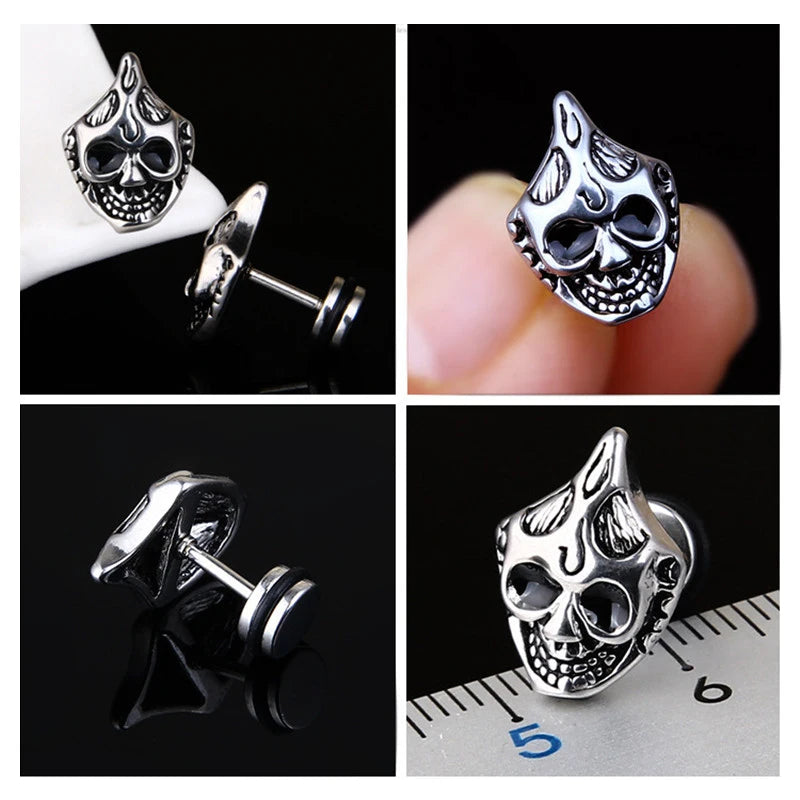 Unisex Women Men Earrings Stainless Steel Piercing Nail Screw Cross Skull Stud Earrings Punk Helix Ear Piercings Fashion Jewelry