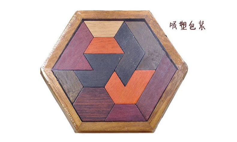 Hexagonal Wooden Puzzles IQ Game Educational Toys For Children Kids Adults Tangram Board IQ Brain Teaser Montessori Toys Gifts