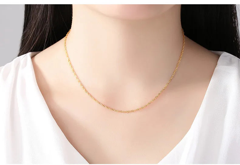 Genuine 14k Gold Color Necklace For Women Water Wave Chain Snake Bone/starry/Cross Chain 18 inches Necklace Pendant Fine Jewelry