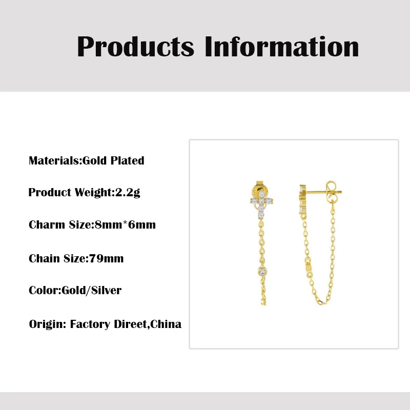 CRMYA Gold Silver Color Chain Stud Earrings For Women Flower Cross CZ Zircon Long Piercing Earring Ear Rings Jewelry Wholesale