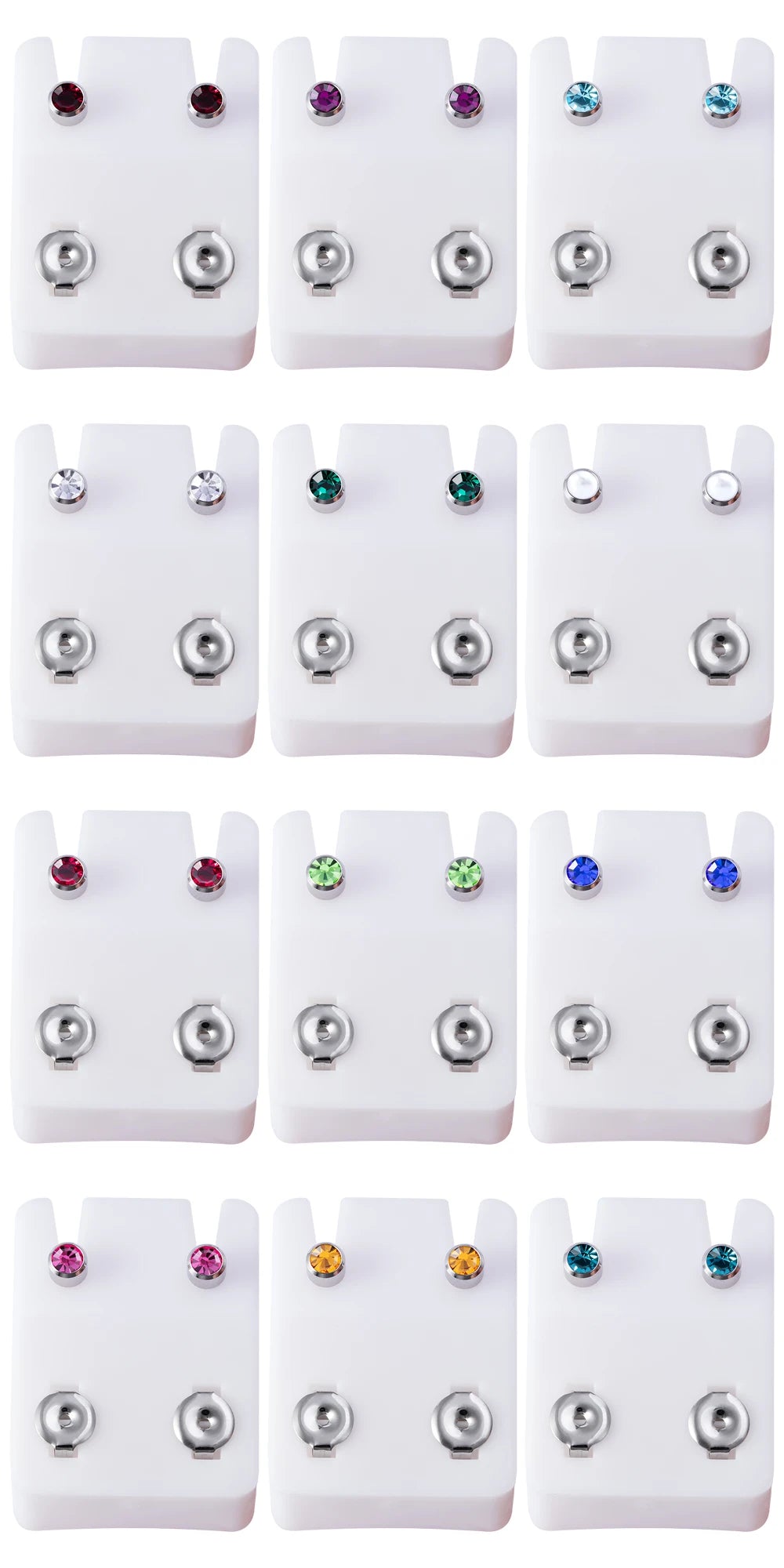 1 Pair CZ Gem Sharp End Earring Studs for Piercing Gun Surgical Steel Birthstone Ear Piercing Ear Tragus Cartilage Stud Earrings