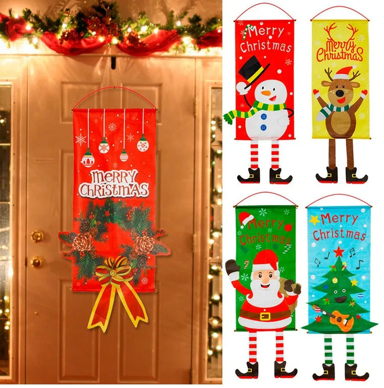 2024 Christmas Hanging Flag Banner Christmas Decorations For Home Door Christmas Ornaments Xmas Navidad Noel Gifts New Year 2025