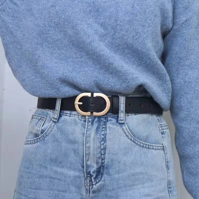 100cm Female Fashion Belt Simple Metal Buckle Belt for Women Black Suit Jeans Clothing Accessories