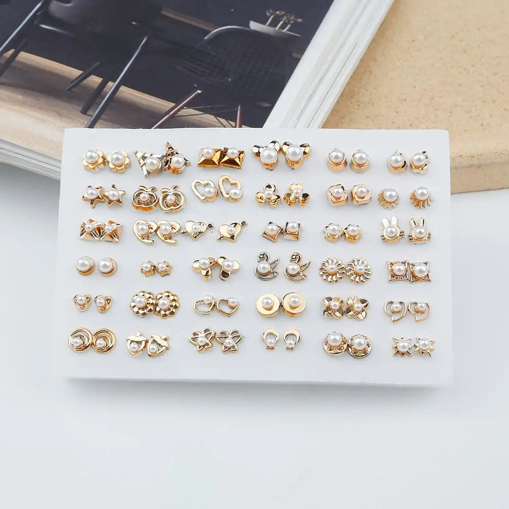 18/36pairs Women's Earrings Set Pearl Plastic Earrings Girls Bohemian Fashion Geometric Crystal Heart Star Sun Flower Jewelry