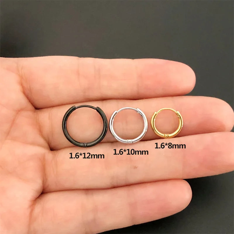 1 Pair Stainless Steel Mini Small Ear Circle Hoop Earrings For Men Womens 1.6mm Thin Ear Buckle Anti-allergic Non-fading Jewelry