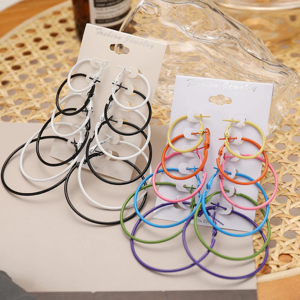 6 Pairs Colorful Hoop Earrings Set Big Circle Earring Fashion Jewelry Earring for Women Girls Steampunk Ear Clip Korean Earrings