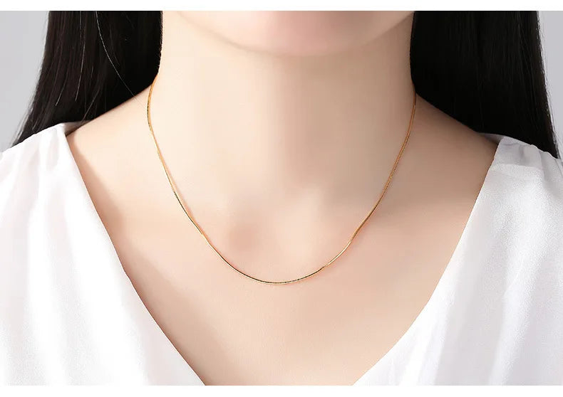 Genuine 14k Gold Color Necklace For Women Water Wave Chain Snake Bone/starry/Cross Chain 18 inches Necklace Pendant Fine Jewelry