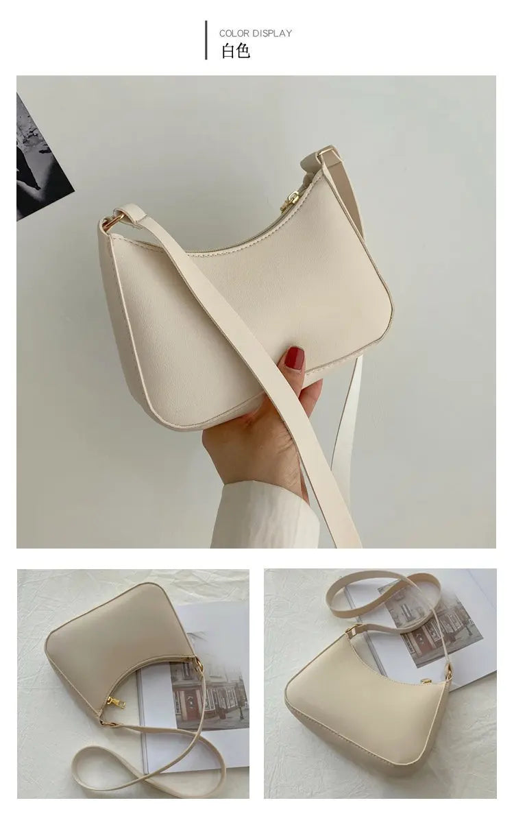 2022 New Women's Fashion Handbags Retro Solid Color PU Leather Shoulder Underarm Bag Casual Women Hobos Handbags