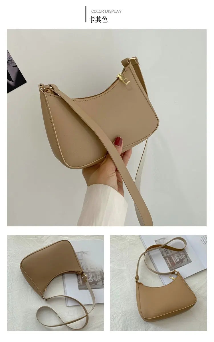 2022 New Women's Fashion Handbags Retro Solid Color PU Leather Shoulder Underarm Bag Casual Women Hobos Handbags