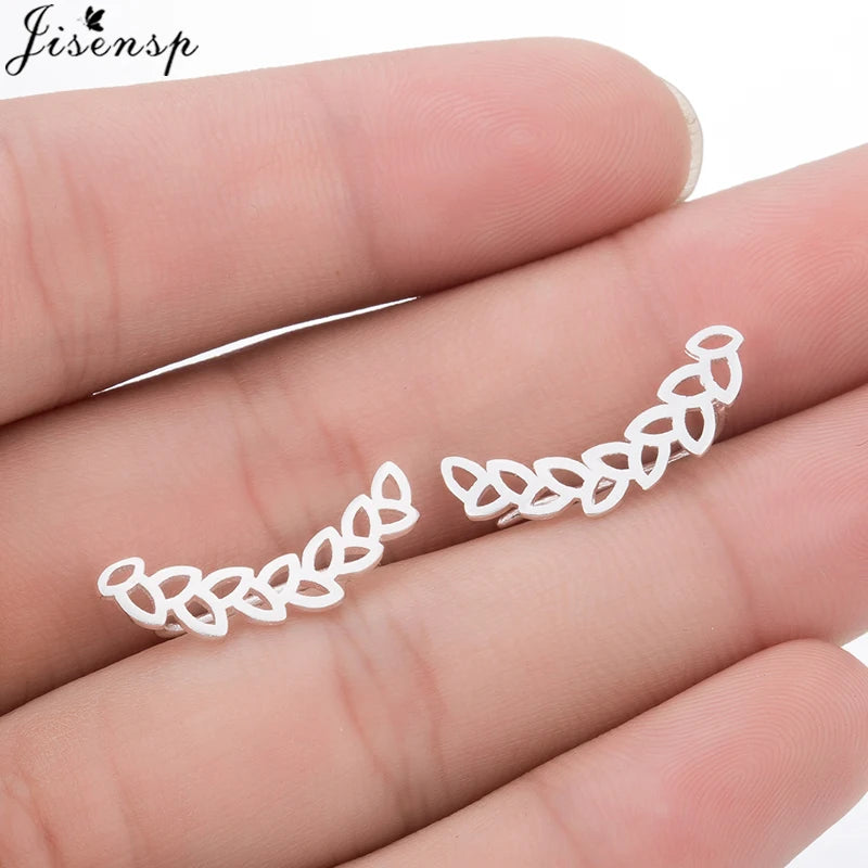 Jisensp Boho Vintage Botanical Leaf Ear Climbers Statement Stud Earrings for Women Bridal Jewelry Leaves Branch Ear Crawlers