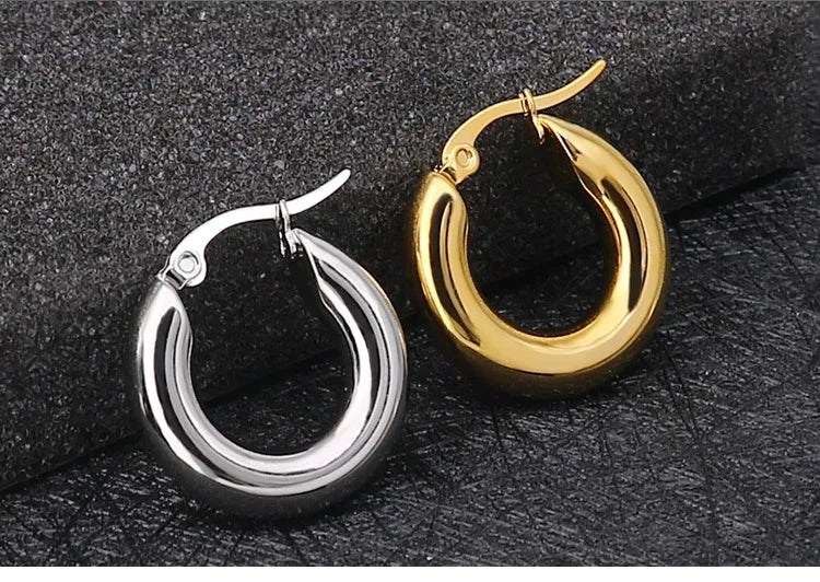 304#Stainless Steel Smooth Ear Buckle Round Thick Hoops Earrings for Women Piercing Earings Gift Fashion Jewelry 20/25/30mm