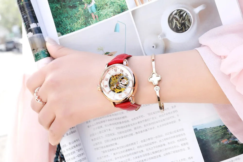 New Fashion Luxury Brand Skeleton Women Mechanical Watches Female Clock Automatic Self-Wind Wristwatches for Ladies Montre Femme