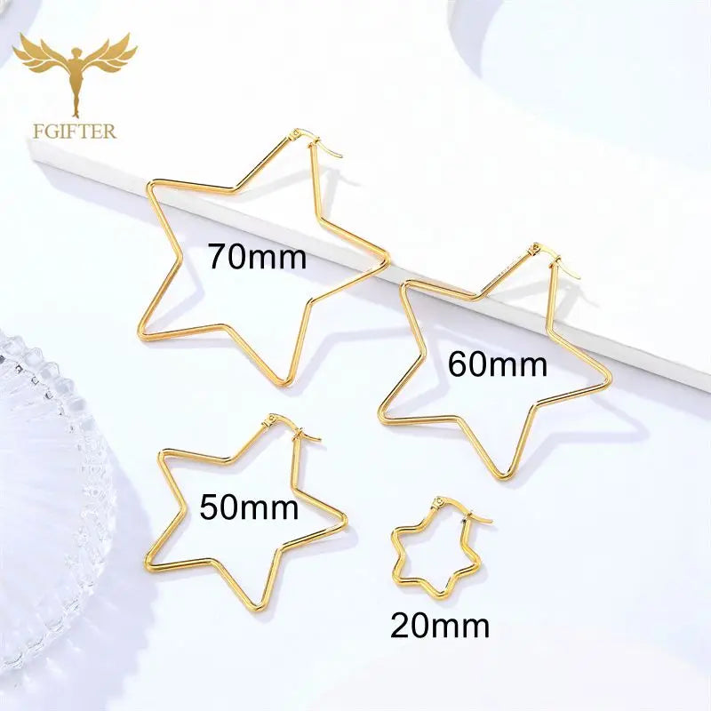 20mm 50mm 60mm 70mm Geometry Star Earrings For Women Stainless Steel Hoops Ear Nipple Piercing Ring Golden Steel Fashion Jewelry