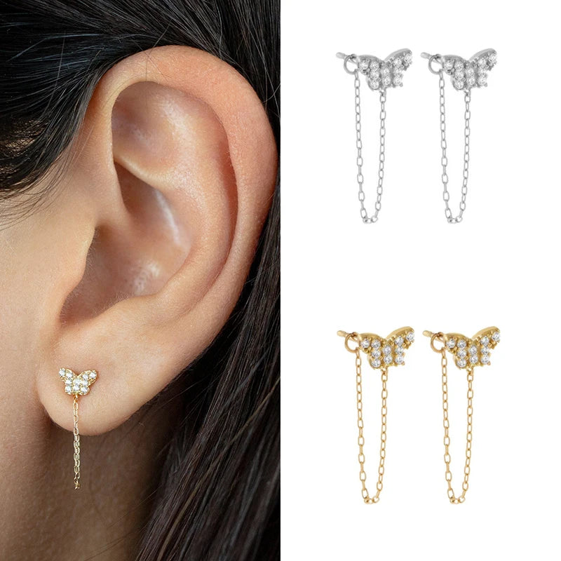 CRMYA Gold Silver Color Chain Stud Earrings For Women Flower Cross CZ Zircon Long Piercing Earring Ear Rings Jewelry Wholesale