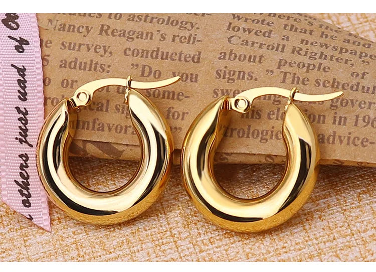 304#Stainless Steel Smooth Ear Buckle Round Thick Hoops Earrings for Women Piercing Earings Gift Fashion Jewelry 20/25/30mm