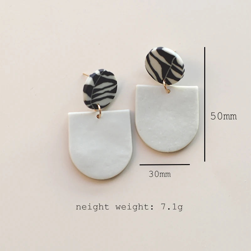 Black White Classic Floral Animal Pattern Elegant Big Multi Size Drop Long Dangle Unique Chandelier Polymer Clay Earrings Sets