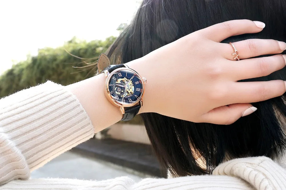 New Fashion Luxury Brand Skeleton Women Mechanical Watches Female Clock Automatic Self-Wind Wristwatches for Ladies Montre Femme