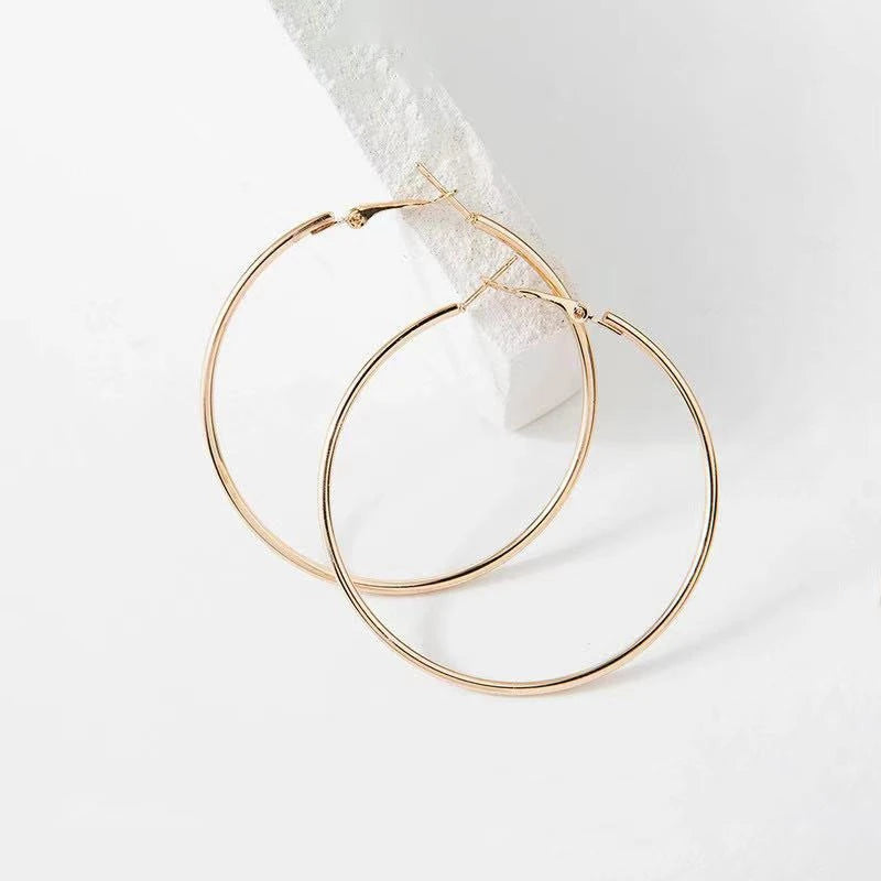 Big Circle Smooth 4cm 6cm 7cm 8cm Women Gold Hyperbole Metal Large Hoop Earrings Brand New High Quality Ear Jewelry Gift Aros