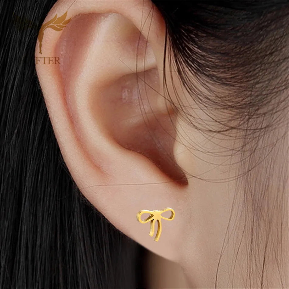 Bohemia Bowknot Earrings for Girl Women Bow Rosette Design Style Ear Studs Stainless Steel Earings Wholesale 12 Pairs Pack Gifts