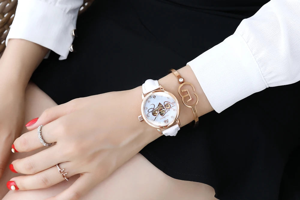 New Fashion Luxury Brand Skeleton Women Mechanical Watches Female Clock Automatic Self-Wind Wristwatches for Ladies Montre Femme