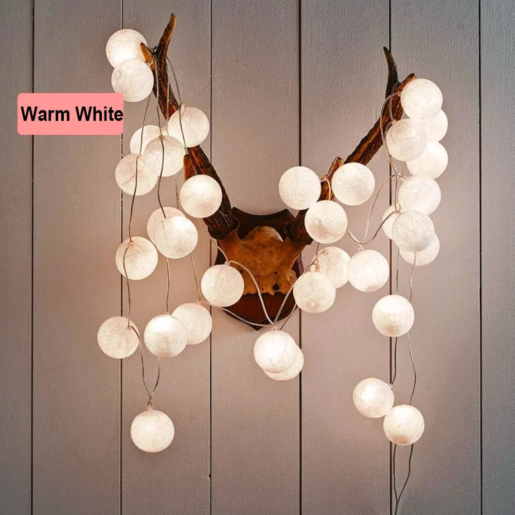 20 LED Cotton Ball Garland String Lights Christmas Fairy Lighting Strings for Outdoor Holiday Wedding Xmas Party Home Decoration